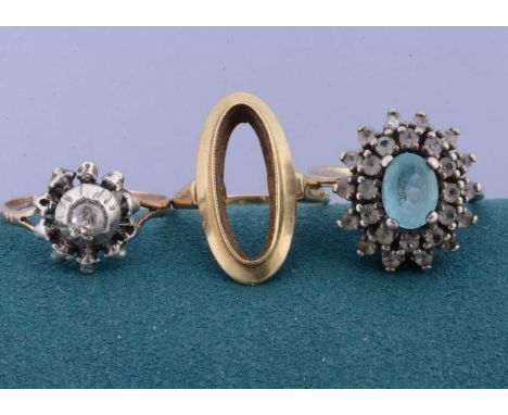 A 19th Century diamond and yellow gold dress ring, the rose cut diamond in flower setting set in silver soldered to a gold sh
