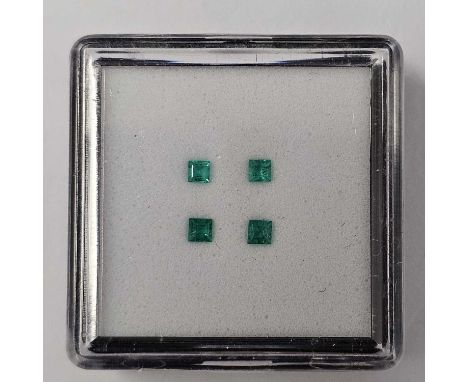 Four certificated Colombian Emeralds, comprising four square, step cut Colombian Emeralds, total weight 0.80cts (2) with Gem 