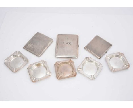 Of Smoking Interest, three Art Deco period Silver Engine Turned Cigarette Cases, together with a Set of Five Silver Engine Tu