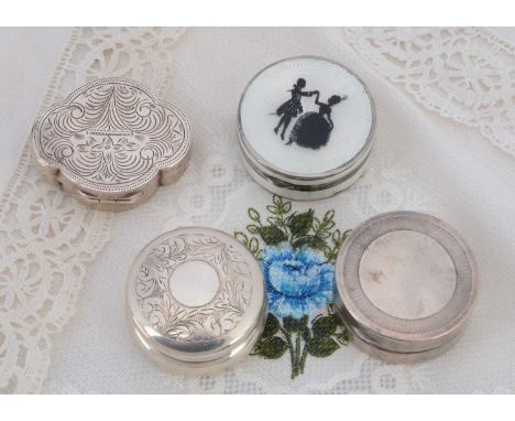Four silver compacts, comprising a circular Dennison watch case designed to hold Houbigant Godet pressed powder, Birmingham 1
