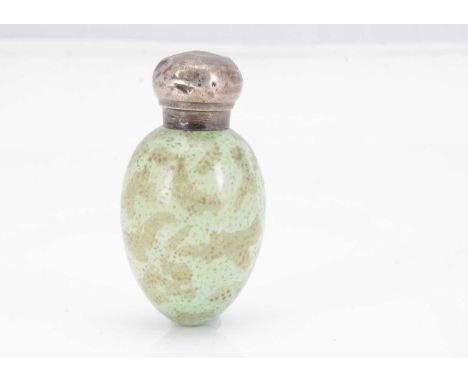 A late Victorian porcelain bird's egg silver mounted scent bottle by James MacIntyre & Co, 6.5cm high, screw off cap with qui