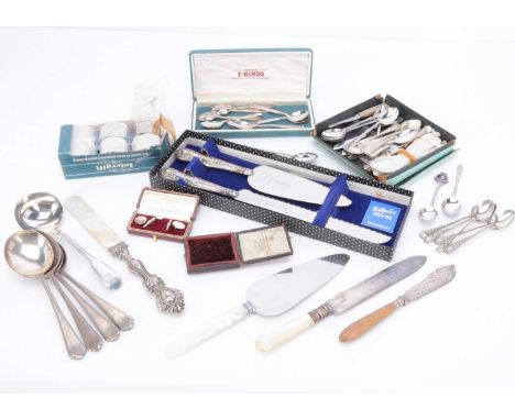 A Small Collection of Silver and Silver Plated Items, Including a contemporary pair of silver cased cufflinks, a George III s