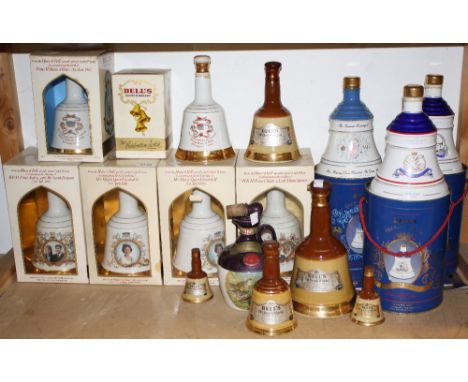 Alcohol - Bell's Scotch Whisky, commemorative bells including Charles and Diana, Andrew and Sarah Ferguson, Prince William of