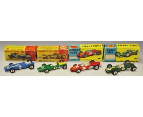 A Corgi Toys Lotus-Climax Formula 1 Racing Car, 155, boxed; a Ferrari Formula 1 Grand Prix Racing Car (Shark Nose), 154, boxe