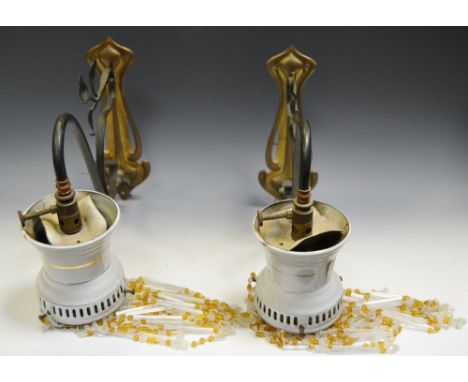 A pair of Art Nouveau gas light wall sconces converted for electricity, c.1900