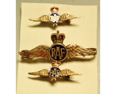 Militaria - RAF gilt and enamel sweetheart brooches (3)