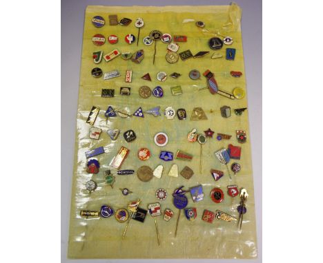 Badges - various Russian enamel examples including advertising, stick pin badges, etc