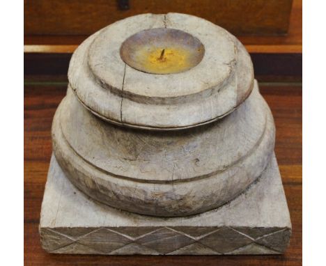 Architectural Salvage - 19th century carved softwood column fragment mounted with stand 