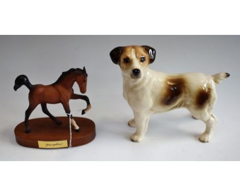 A Beswick horse, Springtime, oval plinth base; a ceramic model of a dog (2)