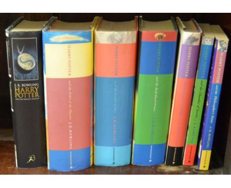 Books - J K Rowling, Harry Potter series, a set of assorted first editions, 1997 - 2007, paperback and hardback (7)