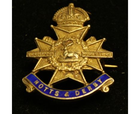 Militaria - a silver, gilt and enamel Notts &amp; Derby Sherwood Foresters brooch