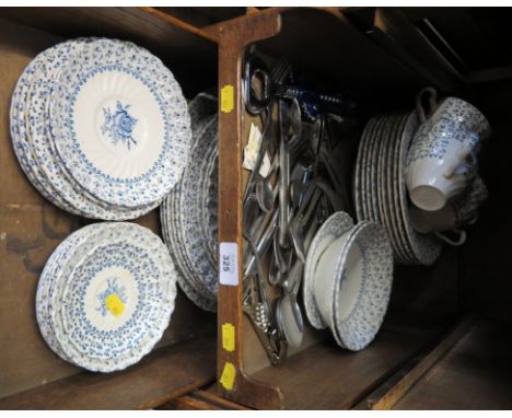 A Johnson Bros rose bouquet pattern part tea and dinner service, and various flatware 