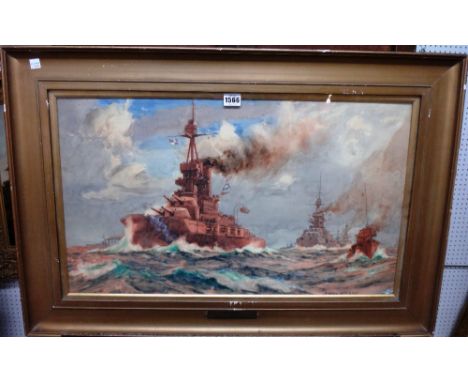 Norman Wilkinson (1878-1971), Line Ahead, watercolour, signed, 38cm x 65cm. DDS