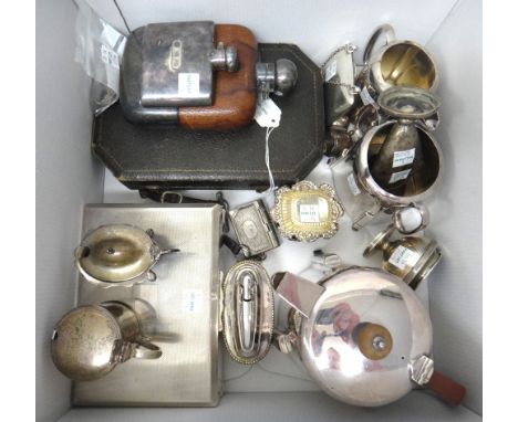 Silver and silver mounted wares, comprising; a lady's rectangular purse, Birmingham 1905, three mustard pots, a pair of salts