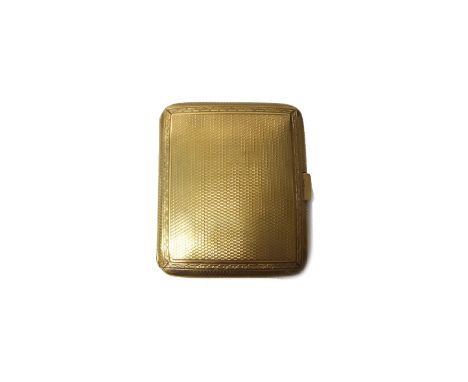 A 9ct gold rectangular cigarette case, by Mappin & Webb, the exterior with engine turned decoration, within engraved borders,