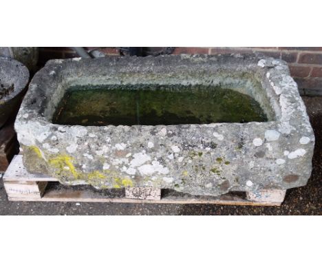 A rectangular carved stone trough, circa 18th century, 105cm wide x 50cm high.