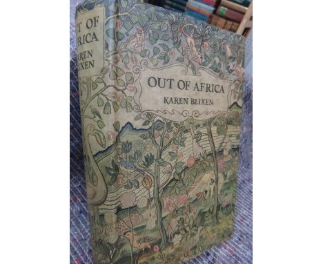 BLIXEN (K.)  Out of Africa.  First Edition. half title; gilt-lettered red cloth & colour-pictorial d/wrapper. 1937.