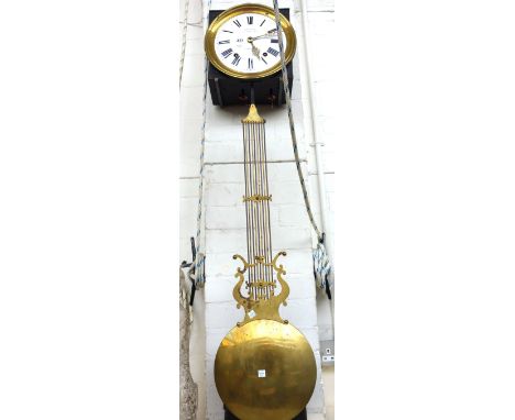 A French wall clock, 19th century, the white enamel dial signed 'Establie, Decazeville' enclosing a two train movement, (pend