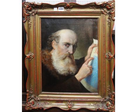 Continental School (19th century), Portrait of a man with an astyonomic chart, oil on canvas, 44cm x 33cm