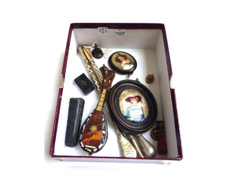 A quantity of small collectables, including; three South American silver mate straws, three hardstone intaglio seals, a silve