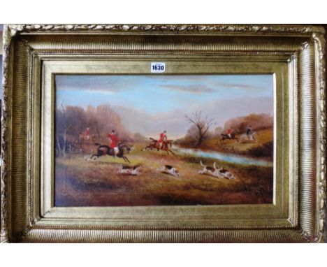 Philip H. Rideout (1850-1920), Hunting scene, oil on canvas, signed, 29cm x 49.5cm.  Illustrated