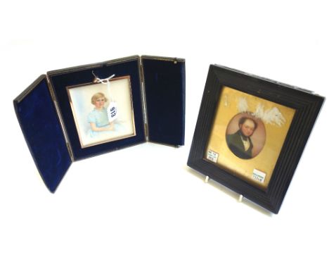 A portrait miniature on ivory by Owen G. Ramsay, circa 1925, depicting a young girl, in a gilt metal frame and velvet lined l