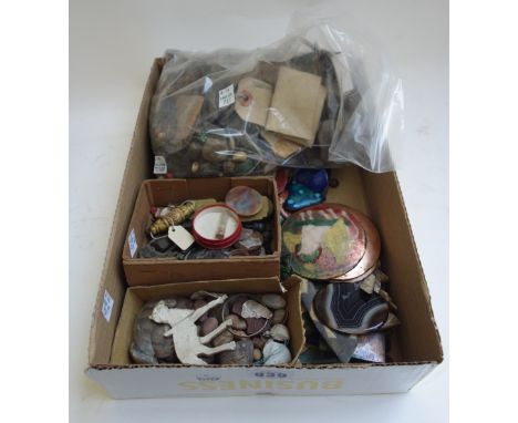 A quantity of small enamel metal plaques, hardstone specimens and restoration pieces. (qty)