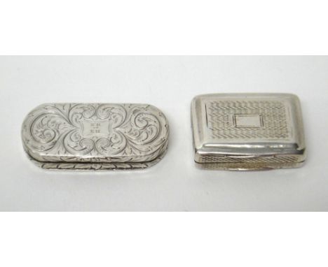 A Victorian silver curved rectangular vinaigrette, with scroll engraved decoration, gilt within by N. Mills, Birmingham 1840 