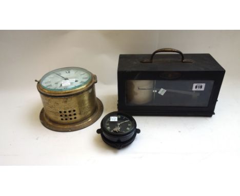 A Negretti and Zambra temperature recorder, early 20th century, in an ebonised tin case, 29cm wide, together with a North & S