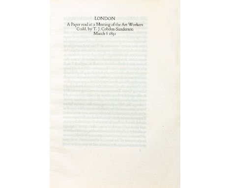 Doves Press - T[homas] J. Cobden-Sanderson. London. A Paper read at a Meeting of the Art Workers Guild [...] March 6 1891. Lo