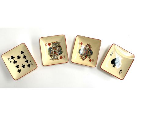Four Carltonware playing card pin dishes, one af, each 9x8.5cm 