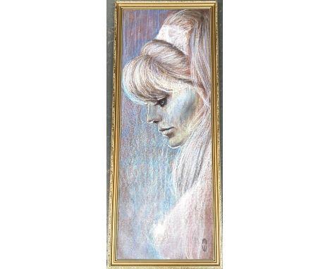 Crayon on board, portrait of a lady in profile, monogrammed MW, 115x41cm 