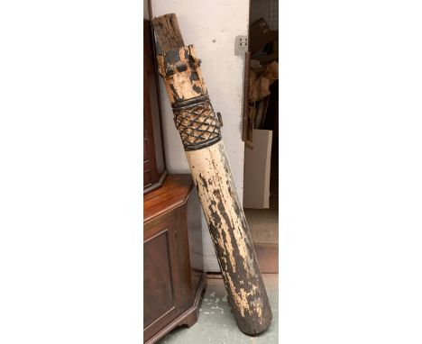 A 19th century carved gate post with lattice decoration, 151cmH 