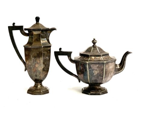 A Mappin &amp; Webb Prince's Plate coffee pot, 26cmH, and teapot, 18cmH, of octagonal baluster form 