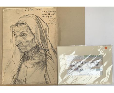 After Durer, portrait of the artist's mother, 43x30cm; together with David Coleman, colour print of sea birds 