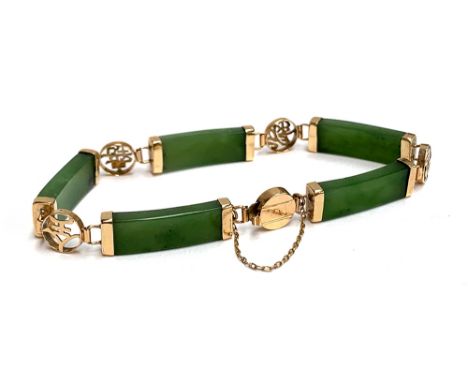 A 14ct gold and jade bracelet, gross weight 13.8g 