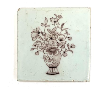An 18th century Manganese Delft tile, 13cm square 