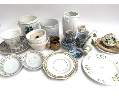 A mixed lot of ceramics to include Portmeirion rolling pin, porcelaine de Paris wine bottle cooler with snowdrop pattern, Spo