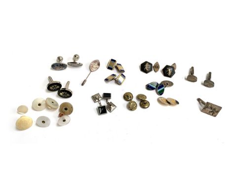 A quantity of cufflinks include silver, Niello, enamel etc 