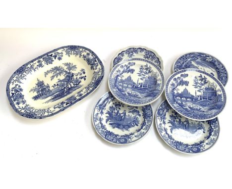 Seven Spode 'Blue Room Collection' plates, together with a large blue and white charger 