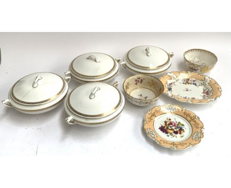 Four Royal Worcester Golden Anniversary lidded tureens, Spode Felspar hand painted bowl (af), and 3 other hand painted items 