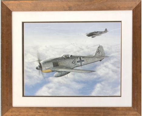 After Robert Tomlin, colour print of Messerschmitts, 30x40cm 