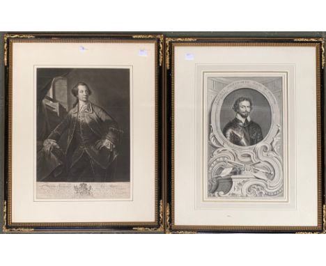 Two 18th century engravings: R. Houston, after B. Wilson, Marquis of Rockingham, and J. Houbraken after Van Dyke, Thomas Went