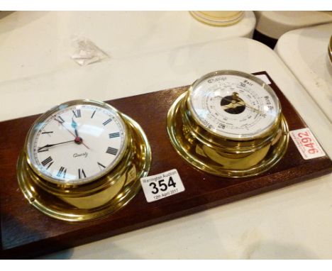 Wood mounted quartz clock and barometer 