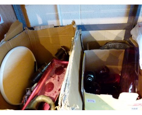 Three boxes of mixed items including ruby glass 