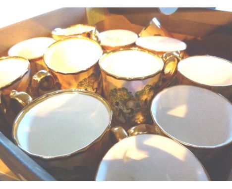 Box of ceramic china mugs with Gypsy caravan scenes 