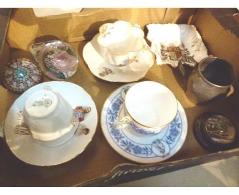 Collection of Royal Commemorative items including Royal Worcester and paperweights 