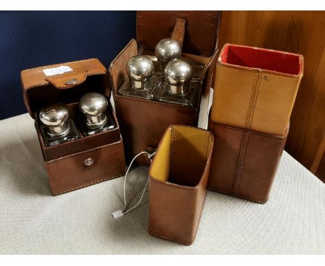 Set of Vintage Mayfair of London Leather Gentlemen's Accessories/Drinking Set 