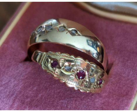 Pair of Gold, Diamond &amp; Ruby Rings