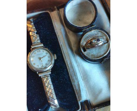 Ladies Swiss Vertex Gold Watch (w/ss plated strap) + An Art Deco 9ct Gold Ring